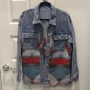 Denim and Aztec Detailed Shacket
